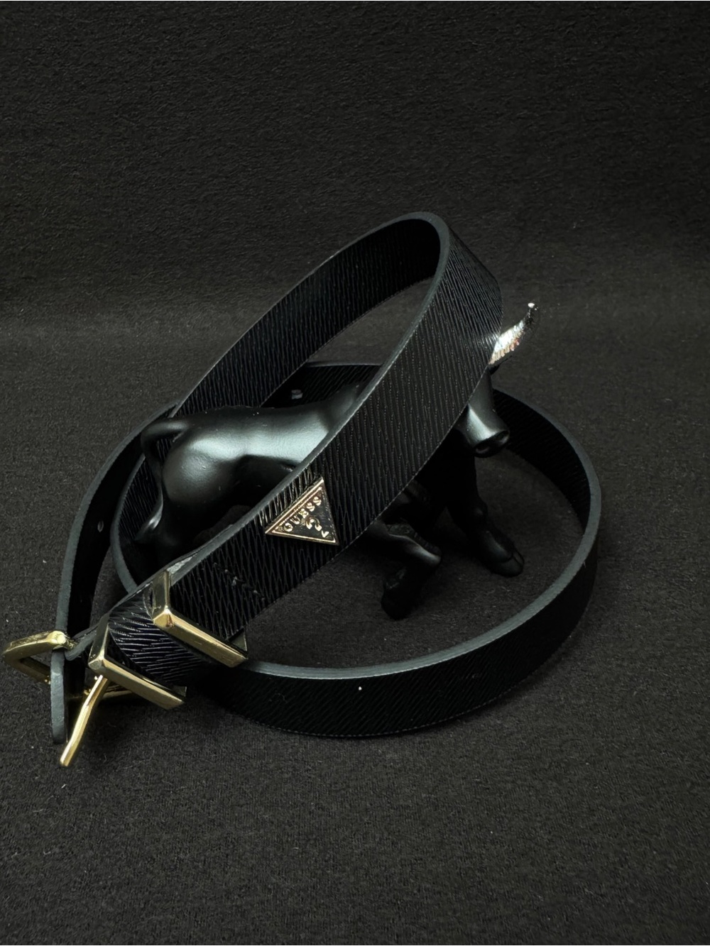 Guess Black Logo Triangle Belt with Gold Buckle